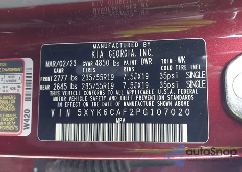 2023 Kia Sportage X-Line z USA, uszkodzony, nr VIN 5XYK6CAF2PG107020